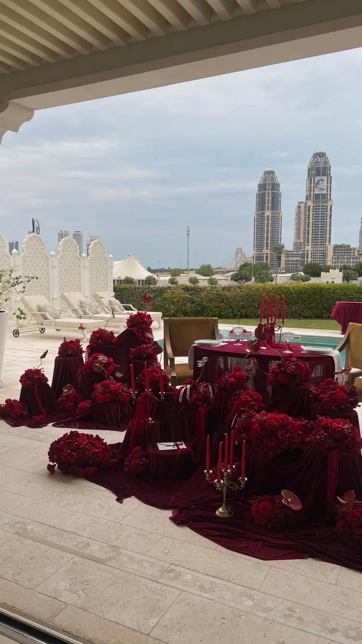 Velvet red floral setup